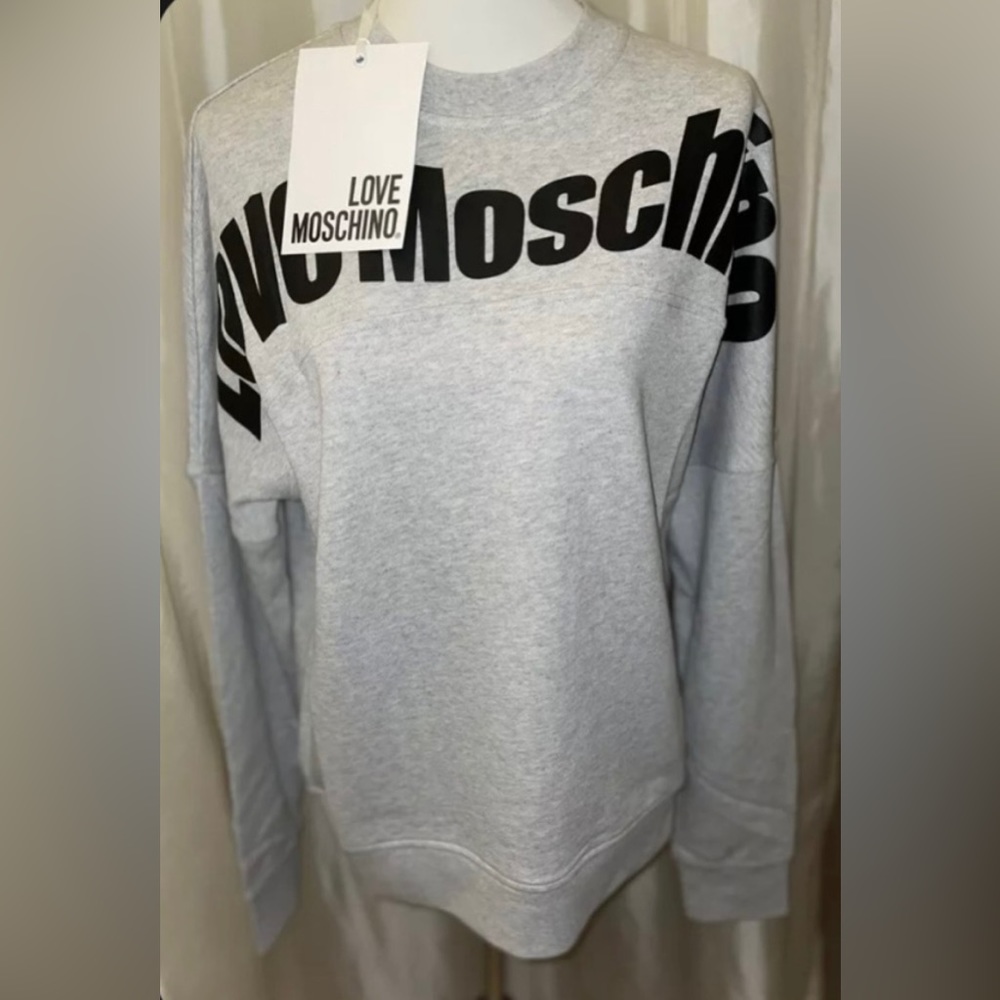 NEW Love Moschino Women’s Painted Logo Sweatshirt Gray/Black Size IT48/US12🖤 - Picture 4 of 12